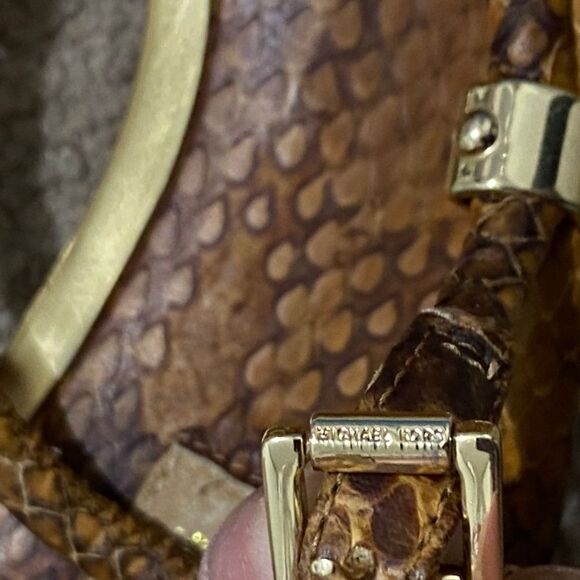 Michael Kors WOMEN’s Brown & Gold Snake Embossed Leather Slingback Flats Sz-8 - Picture 4 of 5